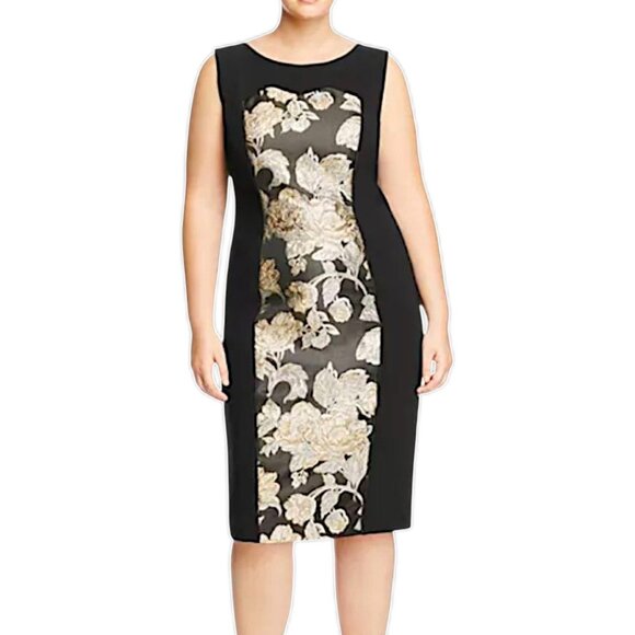 Marina Rinaldi Dorico Metallic Floral Midi Dress Black Gold Cocktail Size 16 16W - Picture 2 of 15